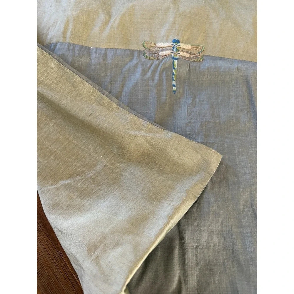 2 Oly Studio Silk Euro Pillow Cover Blue and Green With Embroidered‎ DragonFly